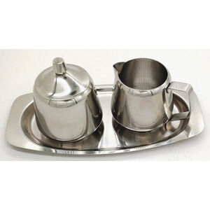 Vintage Oneida Stainless Steel Sugar & Creamer w/ Matching Tray-18/8 -3 PC